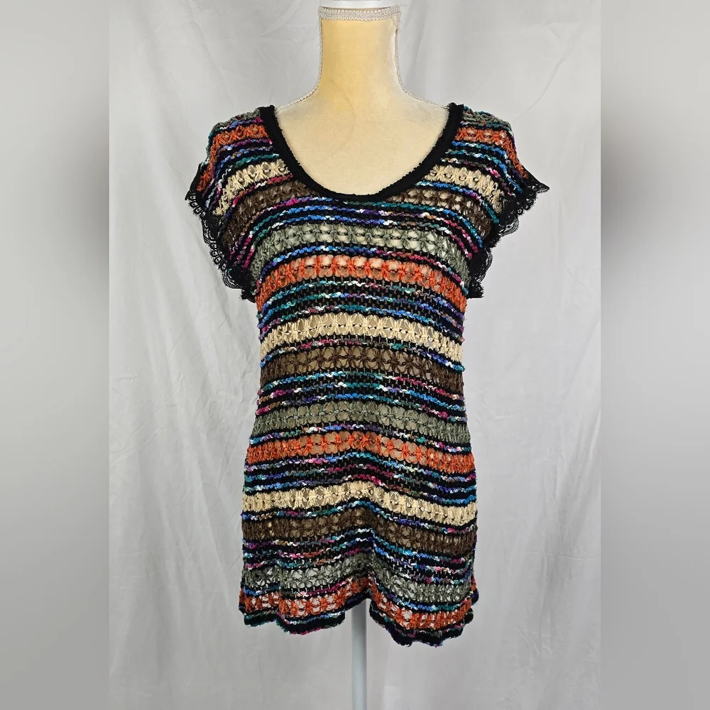 Free People New Romantics Multicolored Open Knit Sleeveless Tunic Top sz S